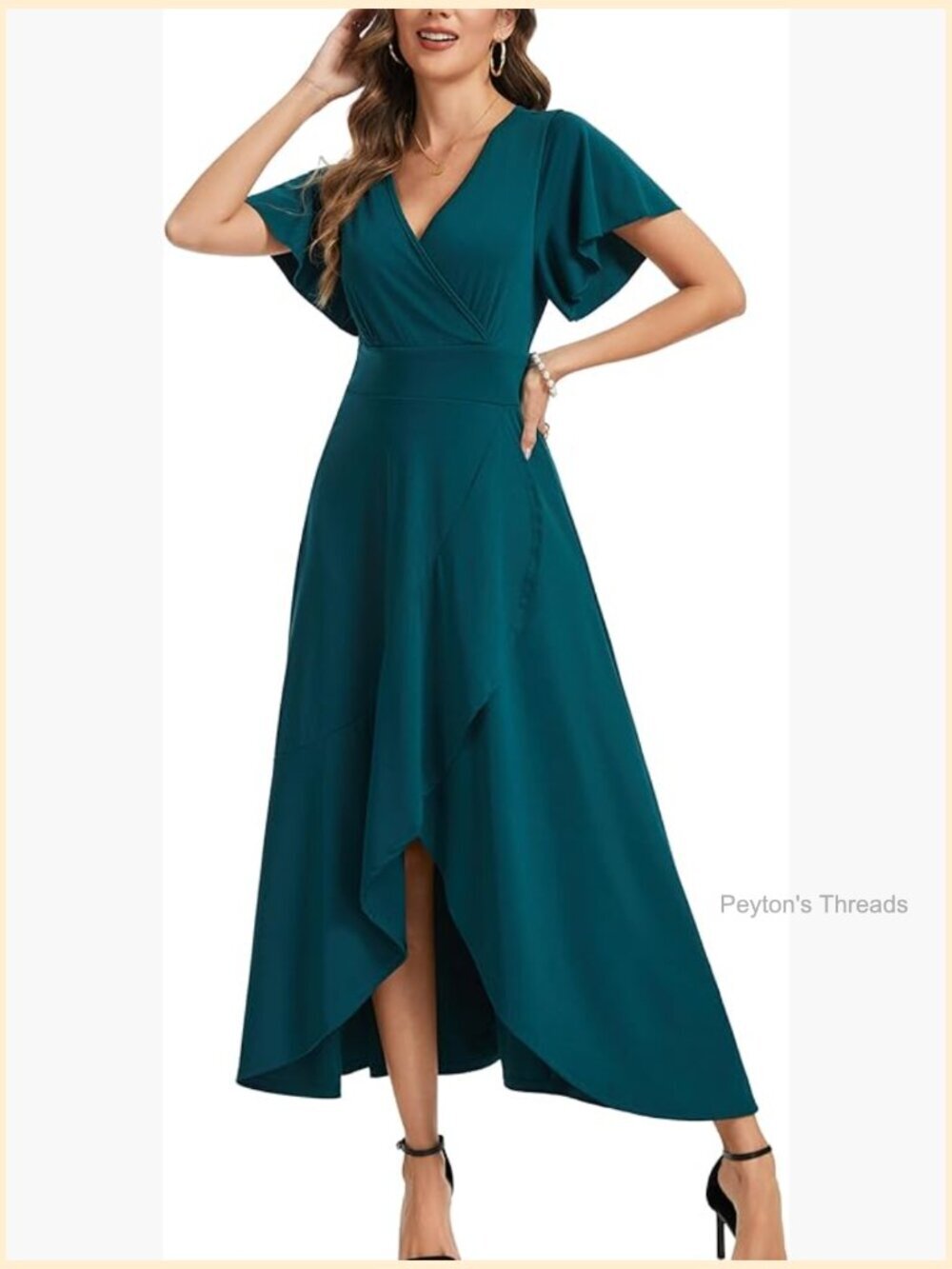 V Neck Wrap Ruffle Split Maxi Dress with High Stretch